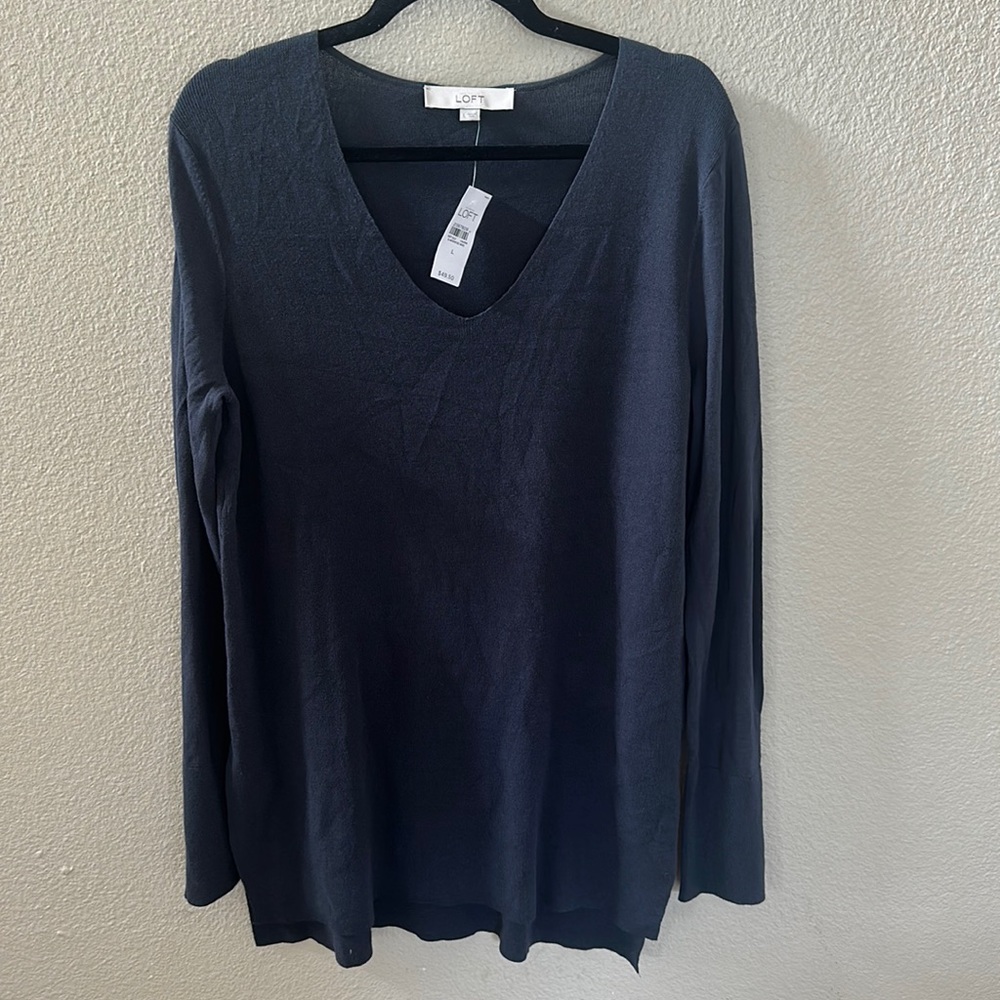 NEW Loft Navy Blue V Neck Tunic Sweater Size Large NWT